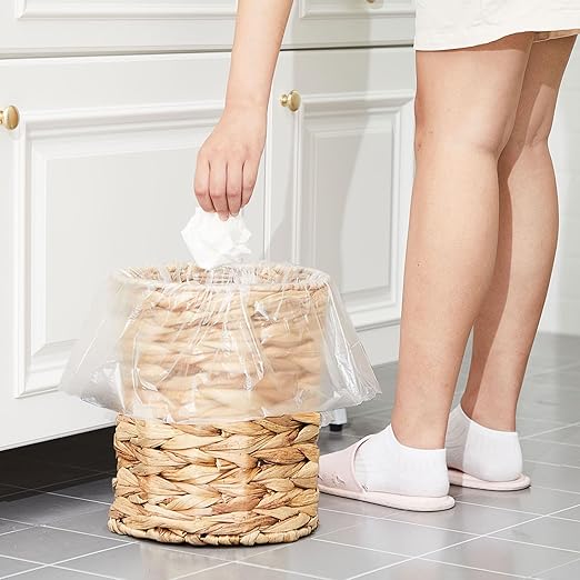 Ctosree 3.8 Gallons Large Wicker Trash Can with Lid Handle Woven Wicker Rattan Bathroom Waste Basket Boho Trash Basket with 100 Plastic Garbage Bags for Bedroom Office Laundry (Classic Style Nautral)