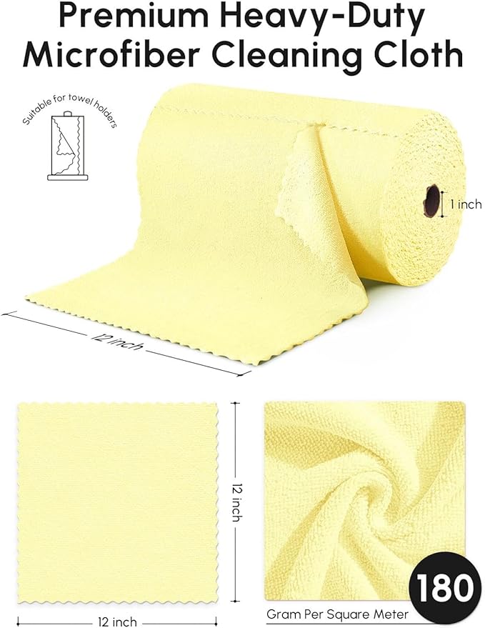 Microfiber Cleaning Cloths Roll 75 Pack Tear Away Microfiber Towels Roll 12 x 12 Lint Free Rags Reusable Cleaning Cloths Washable Scratch FreeUltra Absorbent Dish Rags(Yellow)