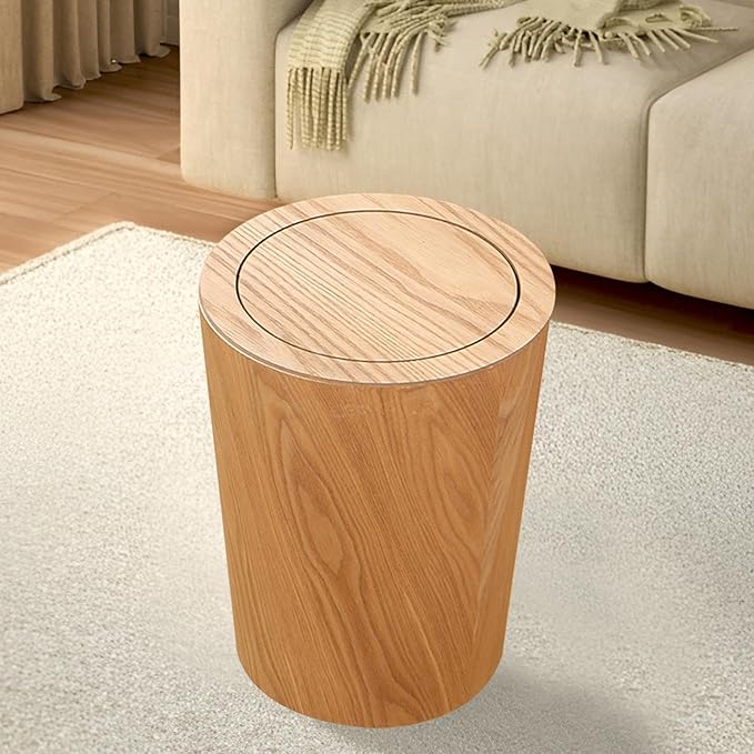 Yajuyi Trash Can with Lid Wastebasket 10L Wood Dustbin Garbage Recycling Bin for Home Farmhouse Light Brown