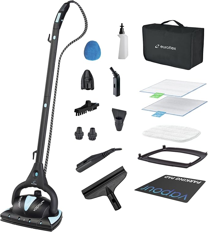 Euroflex Vapour Pro Steam Mop &amp All-in-One Steam Cleaner 20-Piece Set - Commercial Grade 295°F &amp 50 PSI - Good Housekeeping #1 Rated Kills 99.9% Bacteria &amp Viruses (H1N1) 5-Year Warranty
