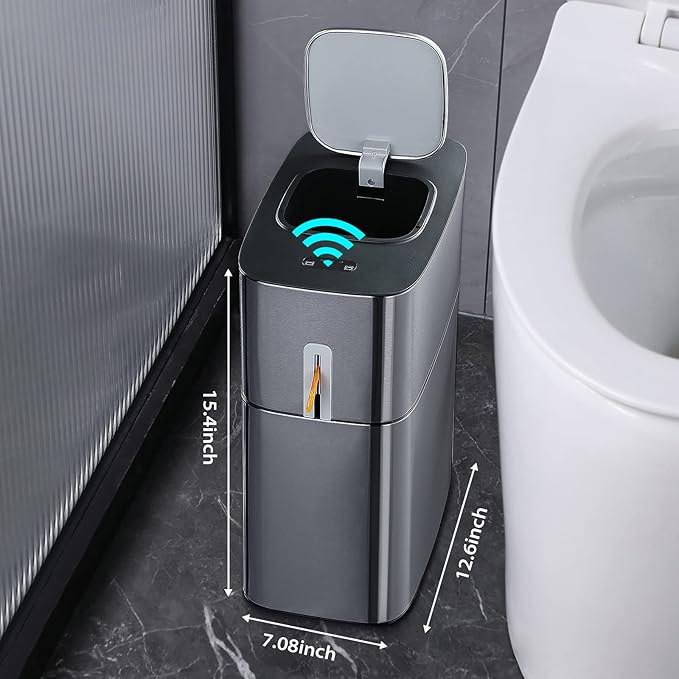 MOPUP Touchless Bathroom Trash Can 4 Gallon Narrow Metal Automatic Privacy Garbage CansMotion Sensor Trash Bin for BedroomOfficeToiletRV