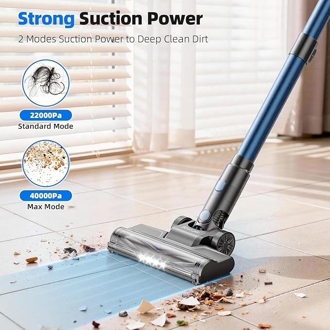 BlueEpic Cordless Vacuum Cleaner for Home 40KPA/300W Stick Vacuums with Charging Wall Dock Anti-Tangle 6 in 1 Lightweight Handheld Vacuum for Pet Hair Hard Floor Carpet
