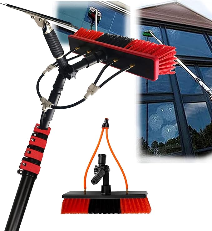 Glass Cleaning Brush Household Water Supply Telescopic Pole Kit Solar Panel Rotating Brush Solar Photovoltaic Panels18FT-36FT Hydro Telescopic Brush Window Cleaning Rod Extendab