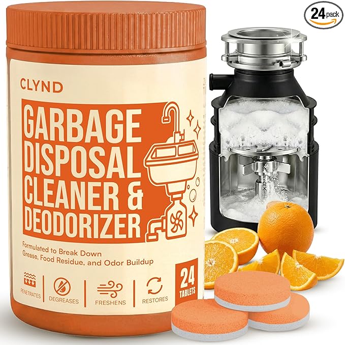 Garbage Disposal Cleaner and Deodorizer Tablets 24-Pack Citrus Foaming Tablets for Garbage Disposal Kitchen Sink and Drain Cleaner Lemon Orange Scent - Garburator Disposer Freshener