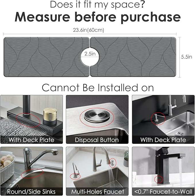 3 PCS Large Stone Dish Drying Mat for Kitchen Counter -24x16 Absorbent Diatomaceous Earth Mat with Stone Faucet Mat &amp Soap Tray - Quick Dry Collapsible Non-Slip Countertop Organizer