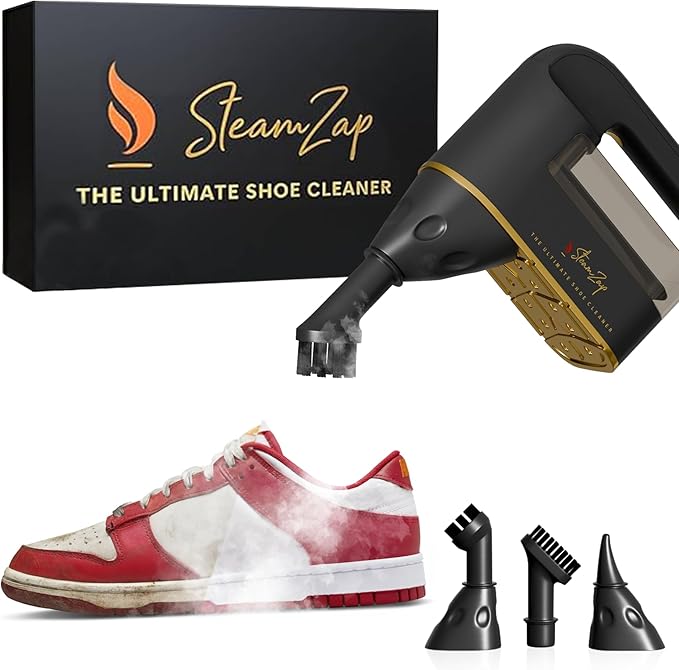 Handheld Shoe Steam Cleaner – All-in-One Shoe Care with Pro Steam Power | 5 Attachments to Clean Deodorize &amp Remove Creases from Sneakers Dress Shoes &amp Boots