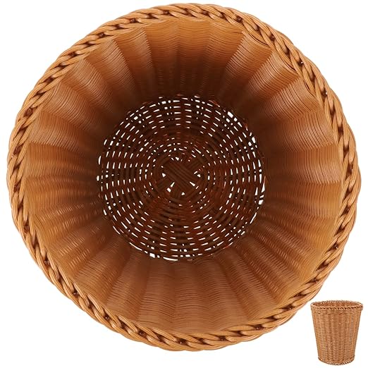Healifty Woven Trash can Small Desktop Waste Basket Natural Style Storage Bin for Office Bathroom Bedroom Kitchen 9.64X8.26X6.29 Inches