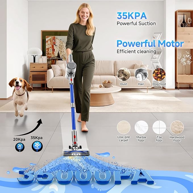 Cordless Vacuum Cleaner Powerful Stick Vacuum with 45min Runtime Anti-Tangle Vacuum Cleaners for Home 1.5L Dust Cup Rechargeable Lightweight Vacuum for Hardwood Floor Carpet Pet Hair B07