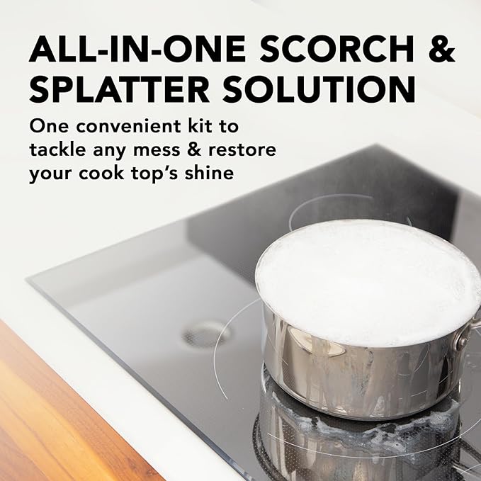 Weiman Glass &amp Ceramic Cooktop Stove Top &amp Oven Cleaner Kit – Kitchen Cleaner Cream 3 Scrubbing Pads &amp Scraper for Burnt-On Food &amp Grease Clean Shine - Safe for Induction Electric