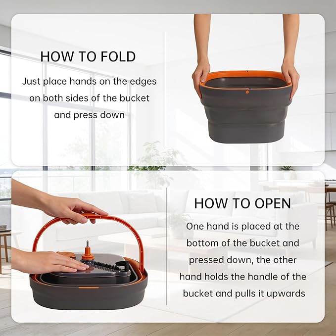 Collapsible Mop and Bucket Set Spin Mop with Separate Dirty and Clean Water 6 Replaceable Mopping Pads with Foldable Handle Deep Cleaning Mops and Buckets for Household Use Floor Cleaning
