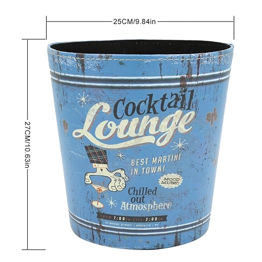 10L/2.64 Gallon Trash Can Decorative Waste Basket PU Leather Waste Paper Basket Waterproof Garbage Can for Bathroom Bedroom Office Kitchen and Living Room - Cooktail Lounge