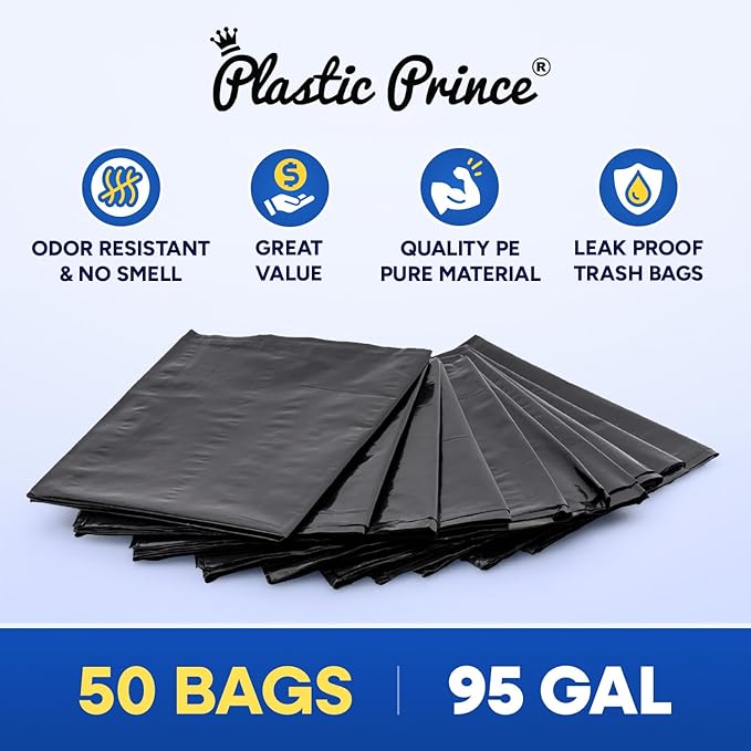 95-96 Gallon Trash Bags Heavy Duty 100 Pounds Extra Large Industrial Durable 90-100 Gal Black Garbage Can Liners Fits Rubbermaid Brute 95 gal Trash Cans - 61 x 68 2 Mil (50 Pack)