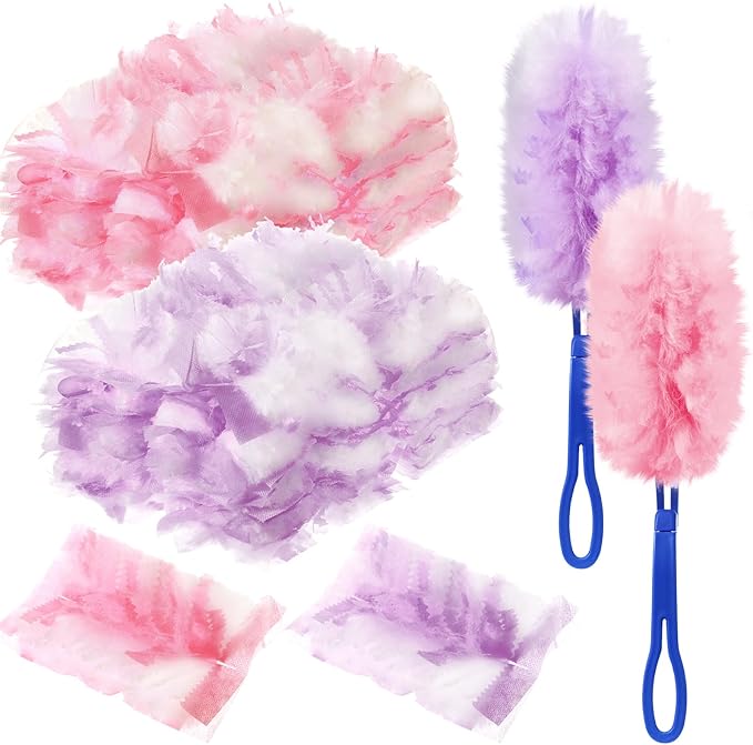 Vesici 100 Pcs Duster Refills Compatible with Swiffer Dusters Bulk Disposable Replacement Thickened with 1 Handle Heavy Duty for Cleaning Office (Purple and Pink)