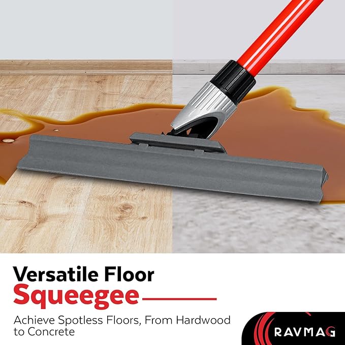 Silicone Floor Squeegee with 55-Inch Long Handle 12-Inch Single Cast Silicone Blade 360° Swivel Joint - Multifunction Floor Squeegee for Garage Concrete Floor Shower Floor Glass Windows