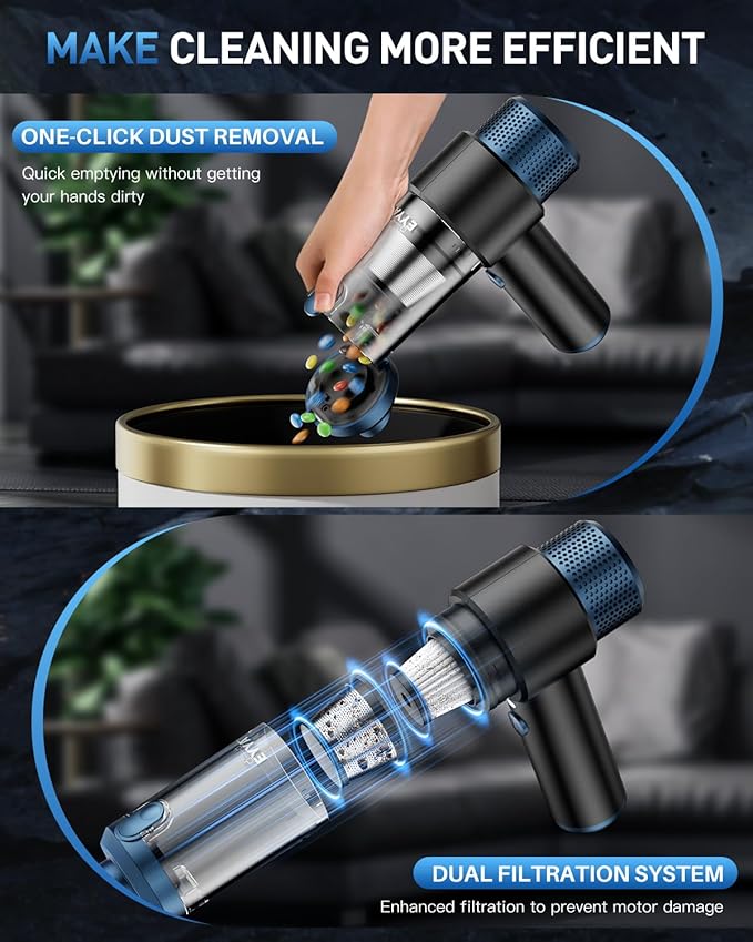 EYYA Handheld Car Vacuum Cleaner Cordless 15000PA High Power Vacuum &amp Air Duster 4-in-1 Portable Mini Vacuum with LED Light Hand Held Vacuum Cleaner for Car Home Office