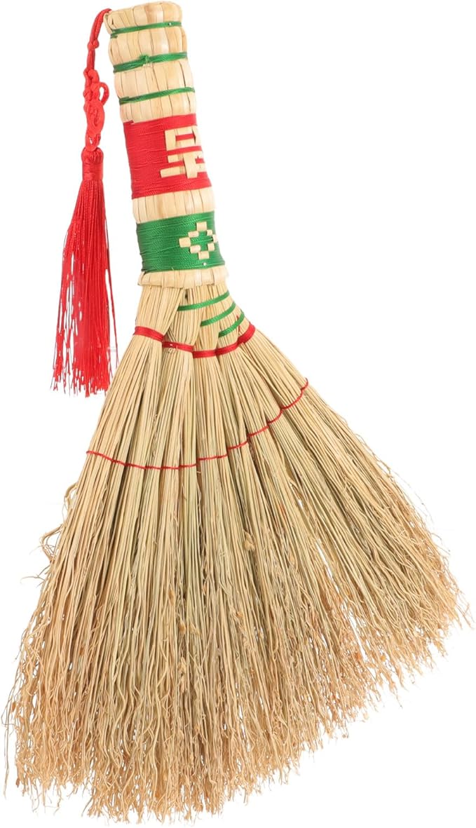 Unomor Small Household Broom with Handle Handmade Woven Duster for Indoor Cleaning Compact Car Brush and Desktop Sweeping Tool for Office and Sofa