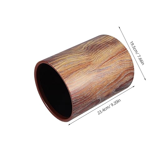 PartyKindom Vintage Imitation Wood Grain Trash Can Round Lidless Garbage Bin for Office and Home Sturdy Easy-Clean Wastebasket with Natural Wood Look Bathroom and Bedroom Waste Container
