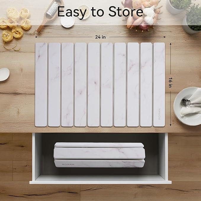 Stone Drying Mat for Kitchen Counter 24(L)×16(W) Drying Matt Kitchen Counter Stone Dish Drying Mat Foldable Diatomaceous Earth Mat