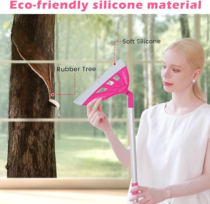 Magic Broom Sweeper Multifunction Replaceable Silicone Broom Household Squeegee for Floor Cleaning Bathroom Pet Hair Dog Broom Brush Set (Bright Pink)