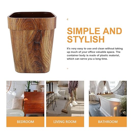 DOITOOL Garbage Storage Bucket Trash Can Wastebasket Garbage Container Bin Wood Grain Trash Can Toilet Paper Bucket for Bathroom Bedroom Kitchen Home Office Round Trash
