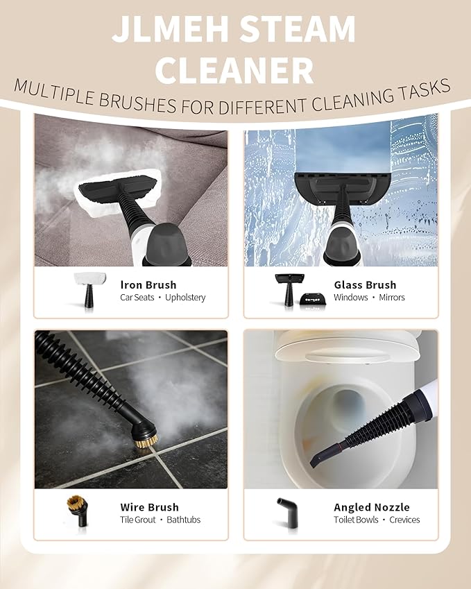 Steam Cleaner Pressurized Multi-Surface Natural Handheld Steam Cleaner for home with 12pcs Accessories &amp Safety Lock – Steamer for Cleaning Home Use Tile Grout Windows (dark gray)