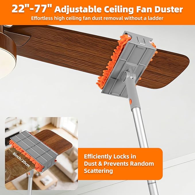 Ceiling Fan Cleaner Duster with 6 Ft/77'' Extension Pole Multi-Functional Chenille Duster Cleaner Kit for Cleaning Fan Blade Baseboard Blind Cobweb High Ceiling Walls - Reusable &amp Machine Wash