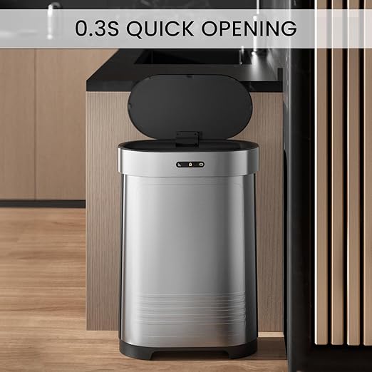 ELPHECO Stainless Steel Kitchen Trash Can 13 Gallon Motion Sensor Garbage Can Automatic Touch Free Detachable Waste Bin for Bedroom Home Office