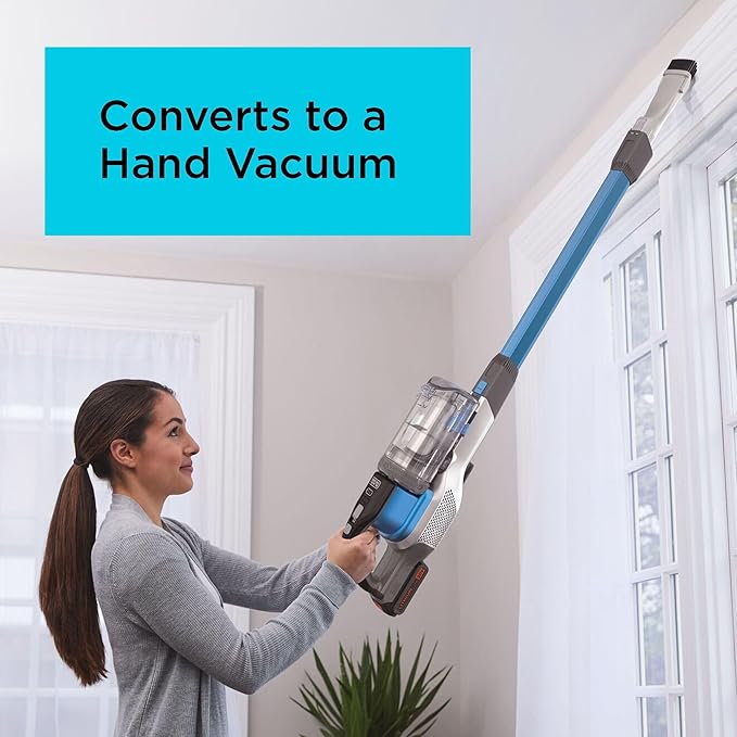 BLACK+DECKER Cordless Vacuum Powerseries Extreme Stick Vacuum Cordless Rechargeable Interchangeable Floorhead with Crevice Attachment 3 Speed Control Lightweight Blue (BSV2020G)