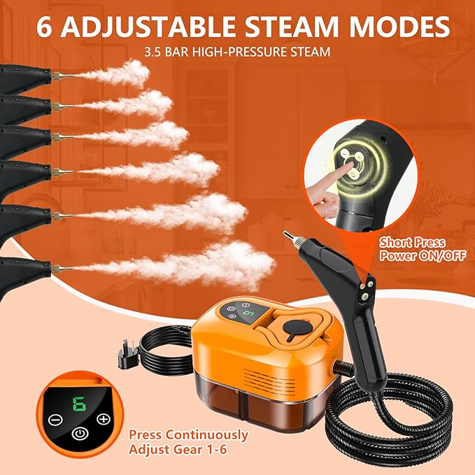 Steam Cleaner for Home &amp Car - 1800ML Water Tank 15s Heat-Up Portable Steamer for Cleaning 6 Level Handheld Steam Cleaner for Car Detailing with 17 Accessories for Furniture Grease Carpet Grou