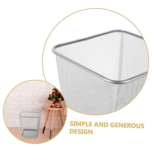 Garneck Household Sturdy Iron Framed Trash Can Ventilated Mesh Design Garbage Container for Bedroom Office and Indoor Use Stylish and Practical Wastebasket