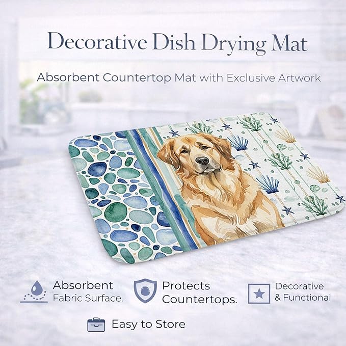 Caroline's Treasures Sandy Leonberger Coastal Sea Glass Dish Drying Mat Absorbent Dish Drying Mat Pad for Kitchen Counter Dish Drainer Mat for Countertop 14 x 21 Multicolor