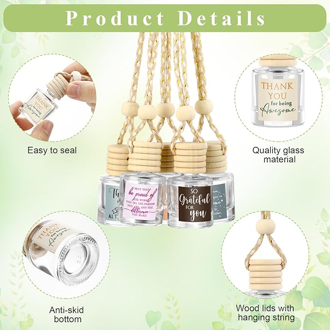 20 Pcs Employee Appreciation Gifts Bulk Empty Glass Car Air Freshener Hanging Diffuser Thank You Gifts for Employee Nurse Staff Dietician Social Worker Volunteer