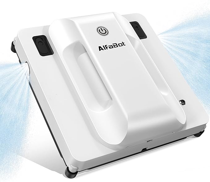 AlfaBot Window Cleaning Robot Dual Water SprayIntelligent Path Planning6000Pa Suction Power Wet/Dry Cleaning Edge Detection Technology for High-Rise Window Glass Door Mirror Marble Wall