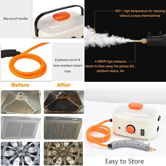 High Temperature 2500W Handheld Steam Cleaner with 1.2L Capacity for Air Conditioning Kitchen Range Hood Oil Stain Removal Powerful Household Cleaning Machine