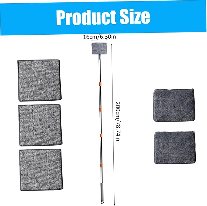 Wall Mop 79 Inch Baseboard Cleaning Tool with 6 Reusable Square Pads &amp 5 Poles Removable &amp Hangable Wall Cleaning Mop for Ceiling Floor Window Home...