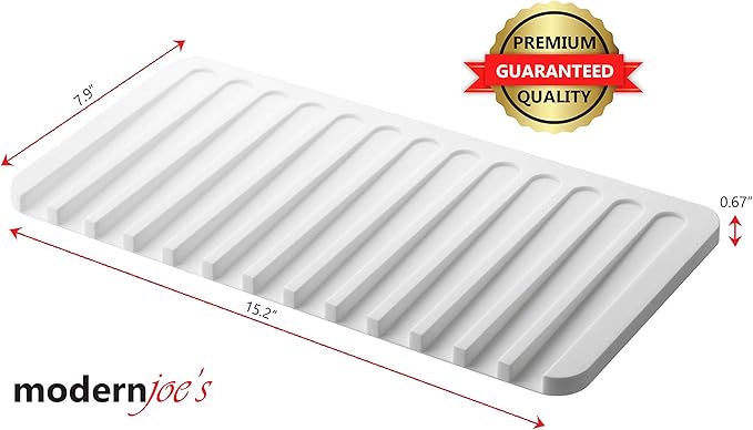 Self-Draining 2 in 1 Silicone Drying Mat and Trivet by Modern Joe's. Premium Space Saving Dish and Glassware Silicone Mat. Made from Food-grade Dish Washer Safe and Heat Resistant (White)