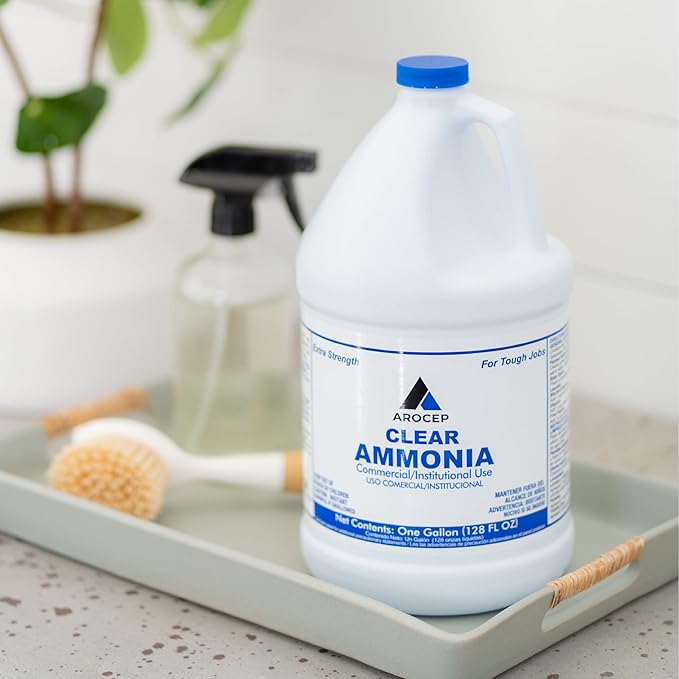 Clear Ammonia Cleaner Liquid 2 Gallon Multipurpose Multi-Surface Cleaning Solution Removes Grease Hard Water Stains and Odors Kitchen and Bathroom Use