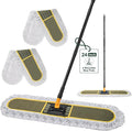 24 Commercial Dust Mops for Floor Cleaning with 2 Replacement Mop Pads Heavy Duty Large Dust Mop for Hardwood Floors Industrial Wet Dry Floor Duster for Office Garage Warehouse Factory Mall