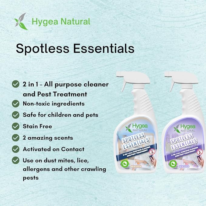 Hygea Natural Spotless Essentials 2-in-1 all purpose cleaner and Mite Spray (Lavender Breeze scent) 24oz + Disposable Coveralls to protect clothing (2X-Large) Bundle