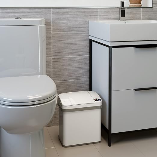 iTouchless 2.5 Gallon Sensor Bathroom Trash Can with AbsorbX Odor Filter and Air Freshener Pearl White Waste Bin for Restroom Bedroom and Office