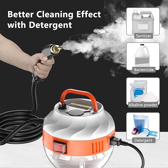 Handheld Electric Steam Cleaning Machine 1600W High Temperature Pressurized Steam Cleaner 1000ml Portable Cleaning Steamer for Kitchen Hood Bathroom Wall Kitchenware Cooker Top (Color : Orange)