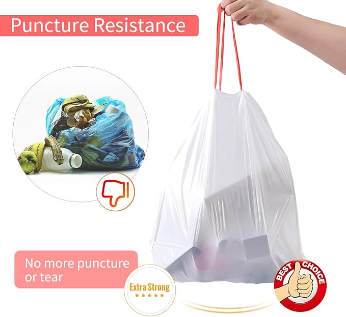 Small Trash Bags KONE 192 Count 4 Gallon Drawstring Extra Thick Garbage Bags Wastebasket Bin Liners Plastic Trash Bags for Bathroom Bedroom Office Car Kitchen Home