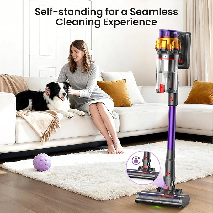 Xlife Cordless Vacuum Cleaner 550W 48KPA Stick Vacuum Cleaners for Home Wireless Vacumm with Self-Standing Anti-Tangle Brush for Hardwood Floor/Carpet/Pet Hair-P12
