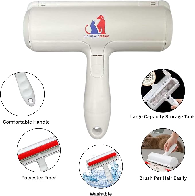 Pet Hair Remover Roller – Reusable Lint Roller for Dog &amp Cat Hair with Self-Cleaning Base – White