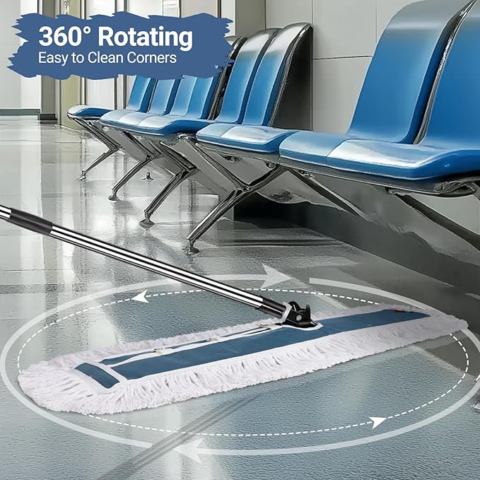 MASTERTOP Industrial Mop Extra Large Floor Mop with Microfiber &amp Cotton Pad Heavy Duty Flat Mops Commercial Dust Mop for Cleaning Office Garage Mall Hotel Home Floors