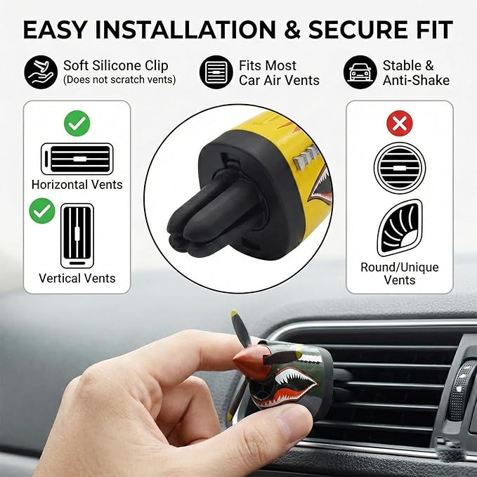 P-40 Warhawk Car Air Freshener with Spinning Propeller - Vent Clip Dashboard Decor for Men Long Lasting Odor Eliminator &amp Aviation Gift (1pcs-tiger)