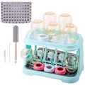 Baby Bottle Drying Rack with Brush &amp Dishwasher Basket - Space Saving Standing Drying Rack for Baby Bottles Pump Parts &amp Accessories Compact Organizer Holds Up to 8 Bottles (Blue)