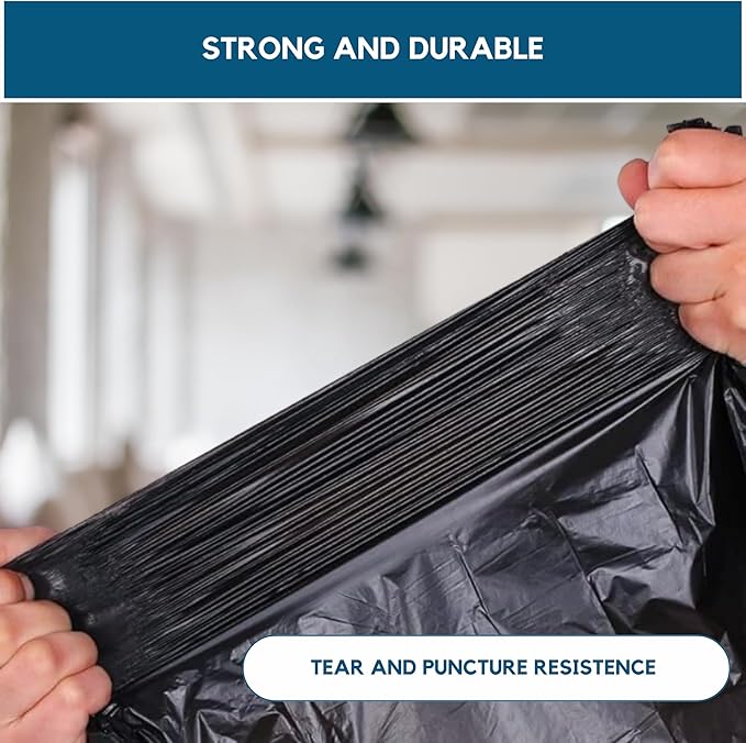 39 Gallon Trash Bags Heavy Duty | 100 Bags | Black Garbage Bags | 1.5 Mil | Made in USA