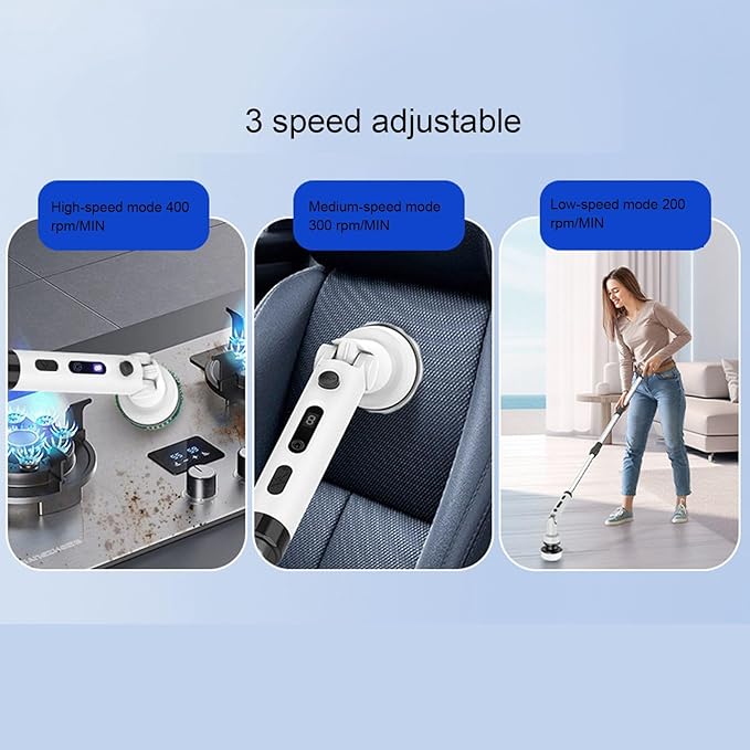 Electric Handheld Cordless Spin Scrubber Replaceable Brush Heads Bathroom Cleaner with Detachable Extension Rod Suitable for Solar Panels Washbasins Sofas Tiles