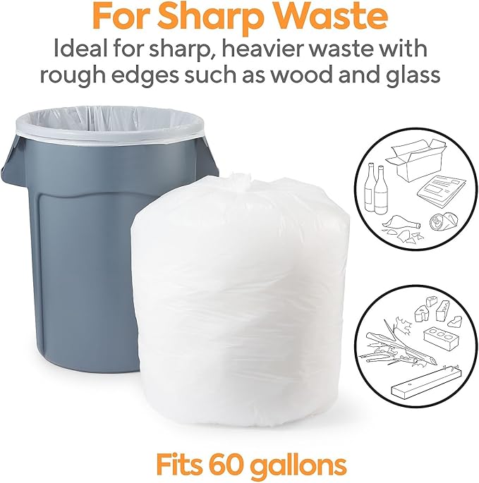 Professional 55-60 Gallon Trash Bag 38 x 58 Low Density 1.5 mil Clear 100 Bags/Box